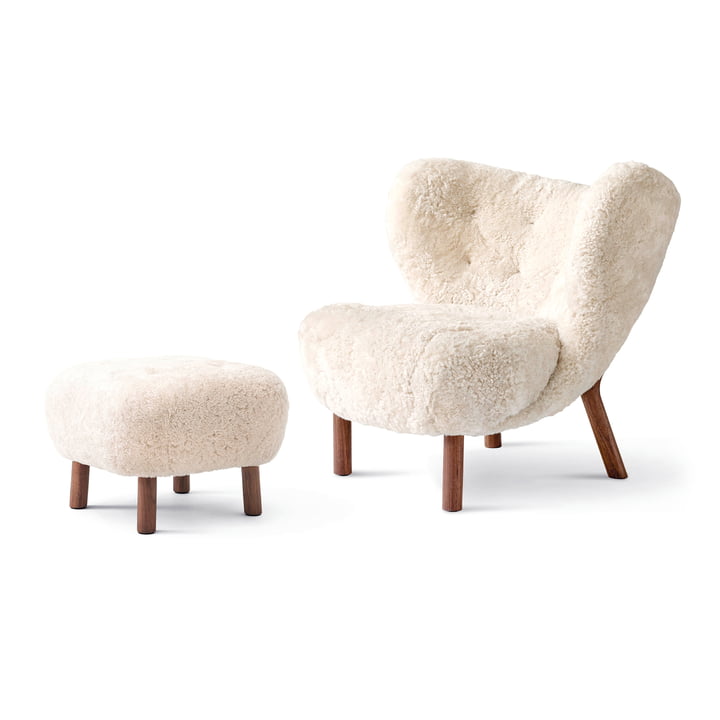 Little Petra VB1 Lounge Chair, Incl. Pouf ATD1 & Tradition in the version walnut / sheepskin Moonlight