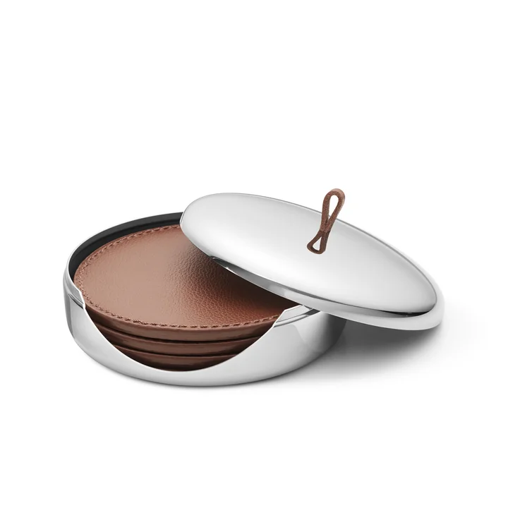 Sky Coaster set of 4, stainless steel / leather from Georg Jensen