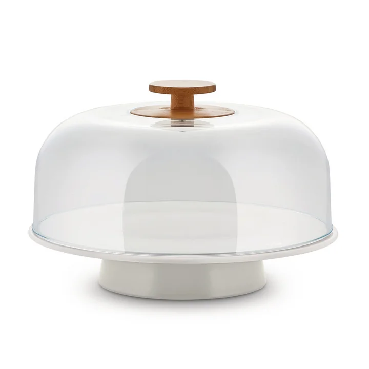 Mattina Cake plate on foot with bell from Alessi in color gray