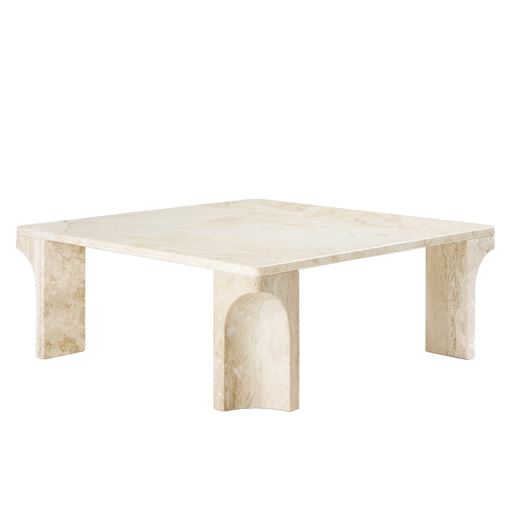 Doric Coffee table from Gubi in the version neutral white travertine