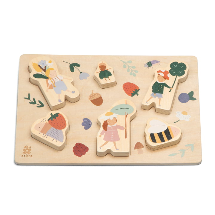 Wooden jigsaw puzzle from Sebra in the design Pixi Land