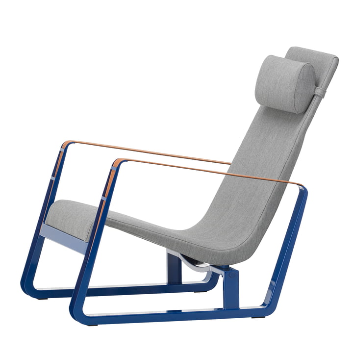 Cité Armchair with cover pebble melange (Tress) and frame Prouvé Bleu Marcoule powder coated (felt glides) of Vitra
