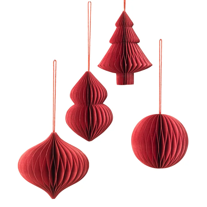 Christmas Mix Decorative pendant, Ø 9 x H 10 cm, pompeian red (set of 4) by Broste Copenhagen