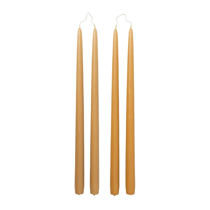 Dipped stick candles, Ø 2.2 cm, golden yellow (set of 4) from Broste Copenhagen