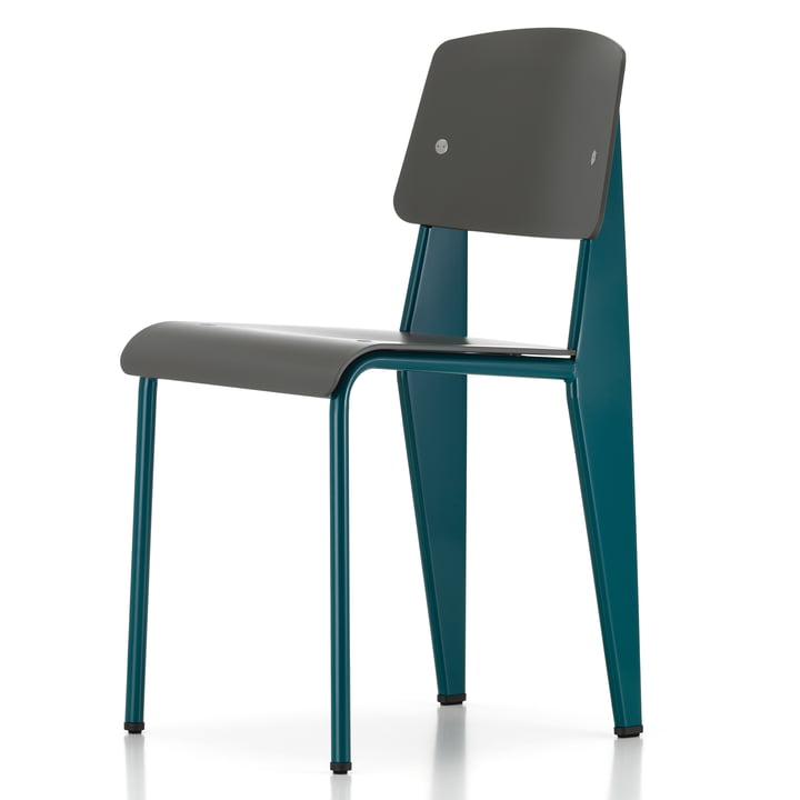 Prouvé Standard SP chair Bleu Dynastie from Vitra in the version powder coated, felt glides brown