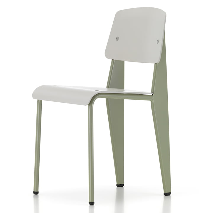 Prouvé Standard SP chair Gris Vermeer from Vitra in the version powder coated, felt glides brown
