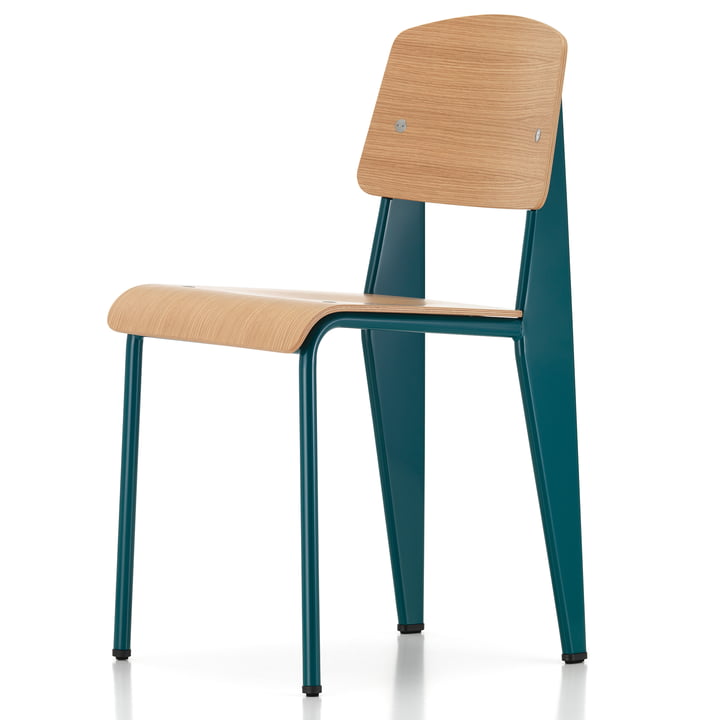 Prouvé Standard Chair Bleu Dynasty of Vitra in finish natural oak / Bleu Marcoule