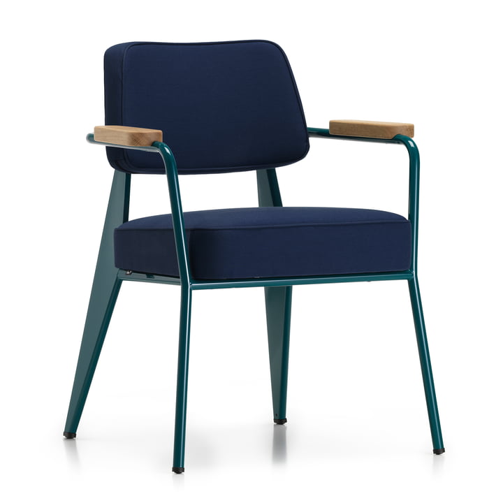 Fauteuil Direction Armchair from Vitra in the finish natural oak / ink blue