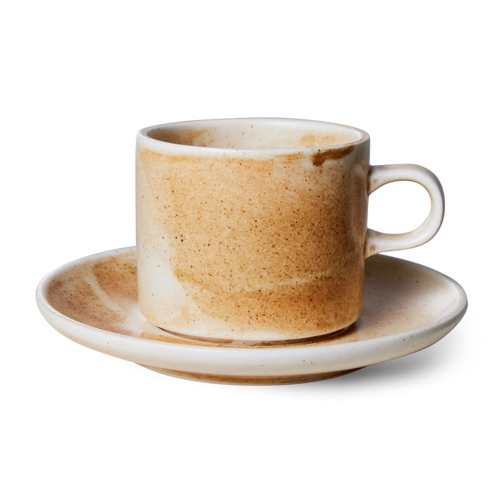Chef Ceramics Cup with saucer, 220 ml, rustic cream/brown by HKliving
