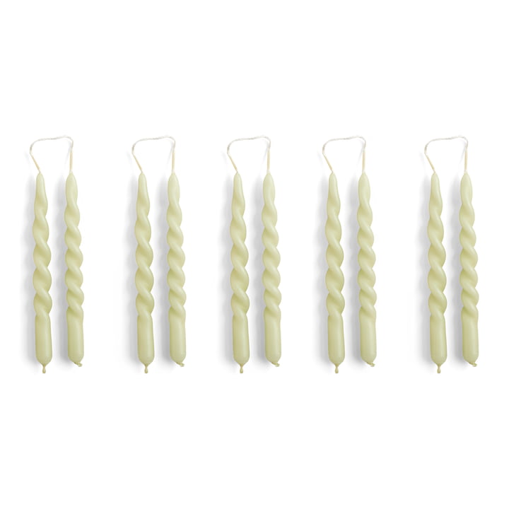 Spiral Stick candles mini, h 14 cm, light green (set of 10) from Hay
