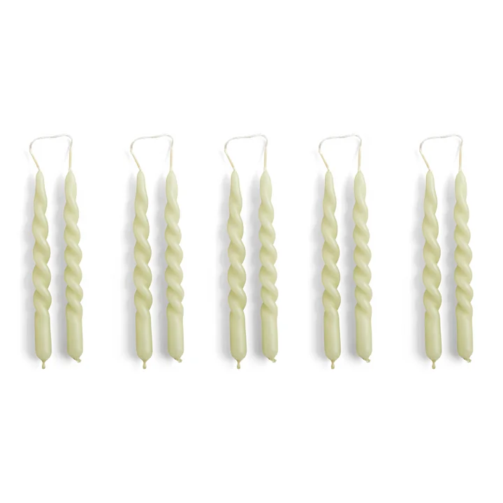 Spiral Stick candles mini, h 14 cm, light green (set of 10) from HAY