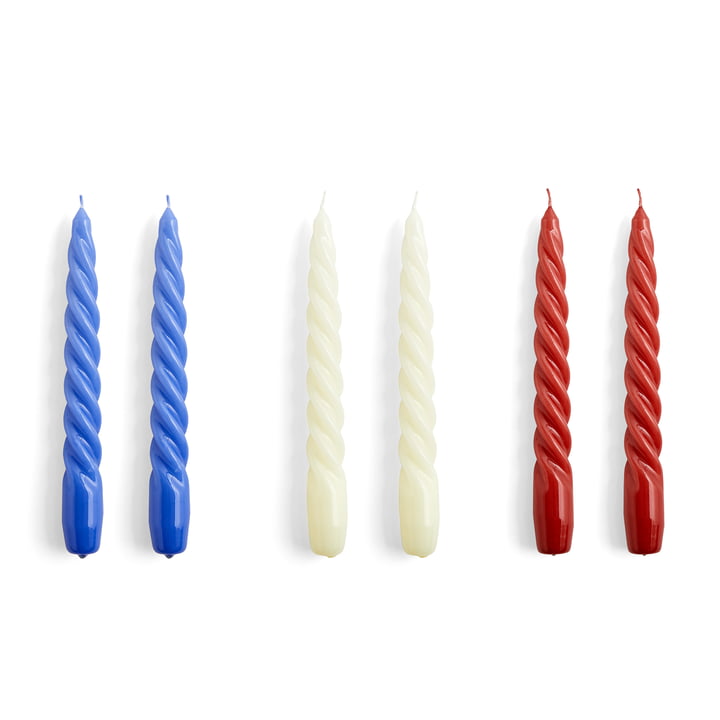 Spiral Stick candles, H 20 cm, purple blue / off-white / burgundy (set of 6) by Hay