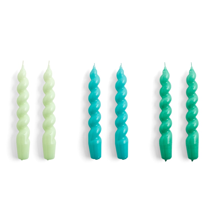 Spiral Stick candles, H 19 cm, mint / green aqua / green (set of 6) by Hay