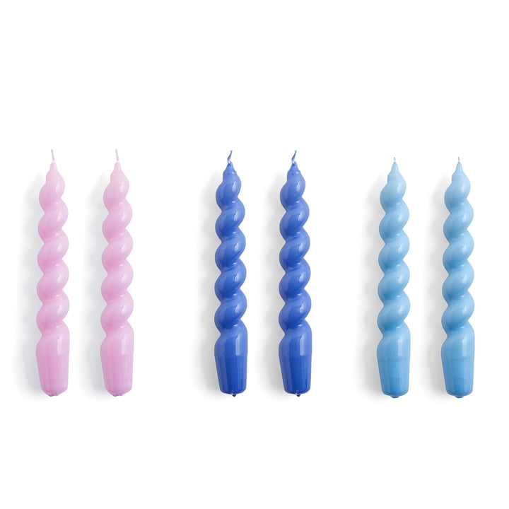 Spiral Stick candles, h 19 cm, lilac / purple blue / light blue (set of 6) by Hay