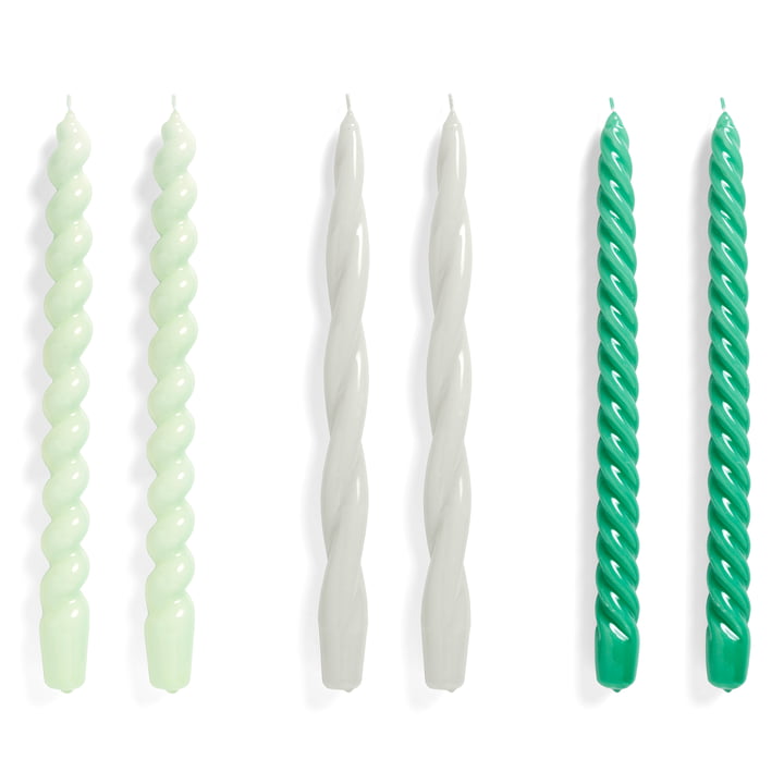 Spiral Stick candles, H 29 cm, mint / light gray / green (set of 6) from Hay