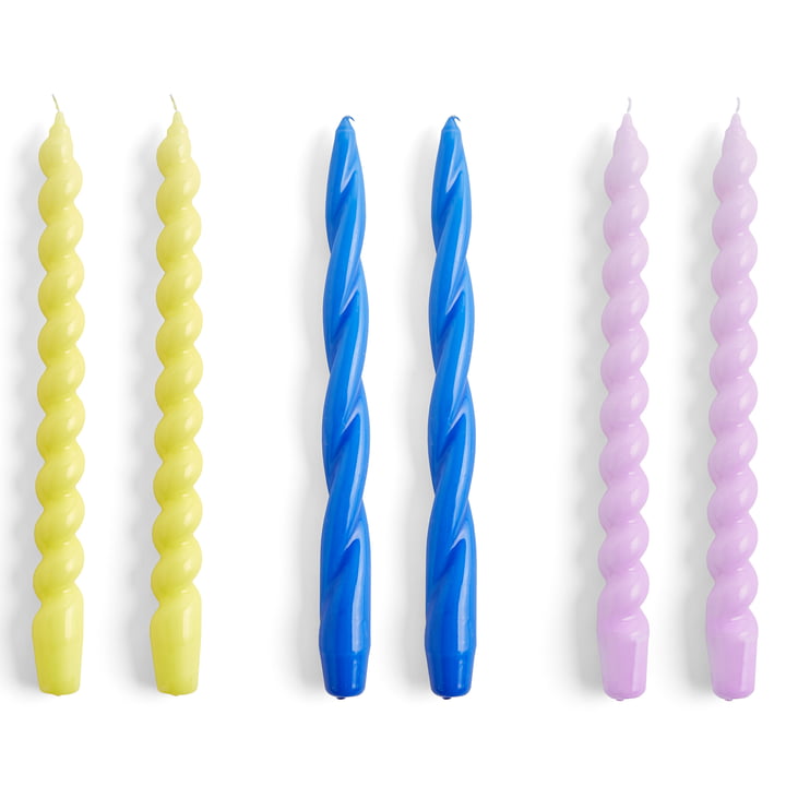 Spiral Stick candles, h 29 cm, lemonade / sky blue / lilac (set of 6) by Hay