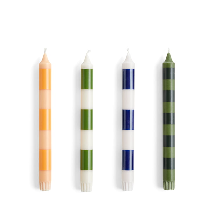 Stripe Stick candles, h 24 cm, greens (set of 4) from Hay