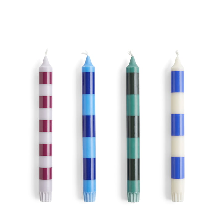 Stripe Stick candles, h 24 cm, blues (set of 4) from Hay