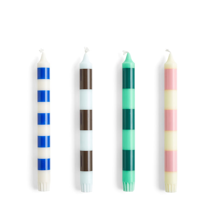 Stripe Stick candles, H 24 cm, crisp (set of 4) from Hay