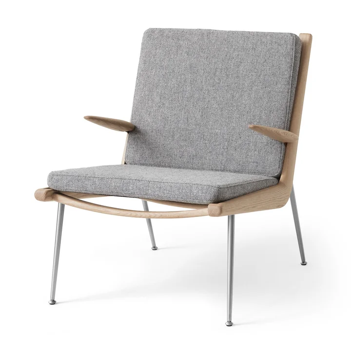 & Tradition - Boomerang HM2 Loungechair, oiled oak / legs stainless steel, gray (Hallingdal 130)