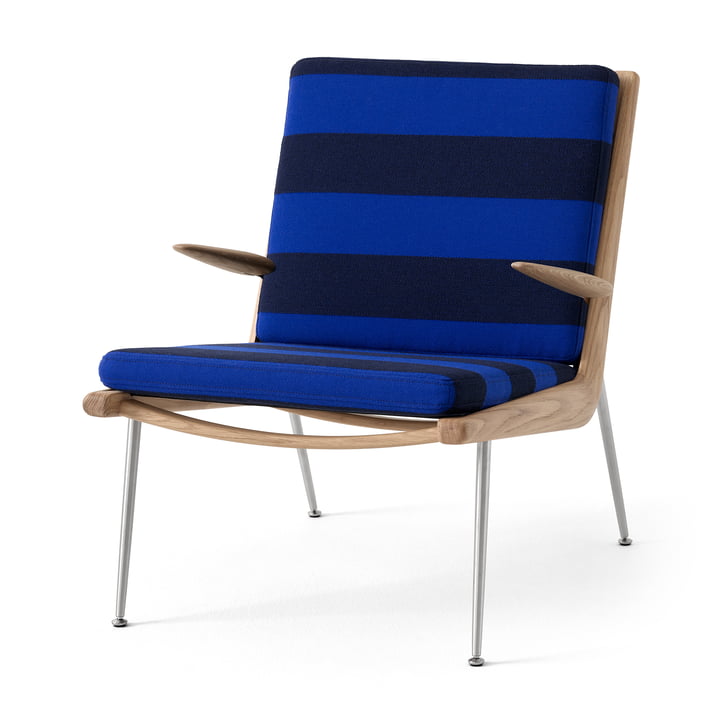 & Tradition - Boomerang HM2 Loungechair, oiled oak / legs stainless steel, blue (Reflex 0779)