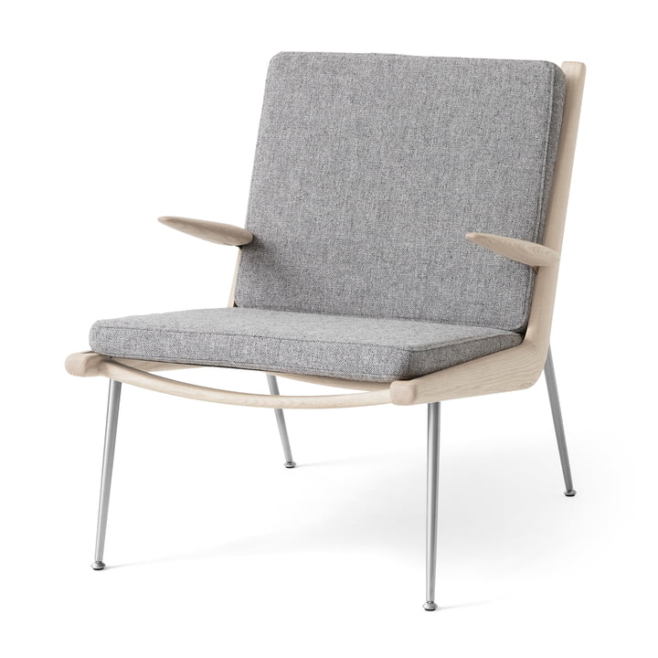 & Tradition - Boomerang HM2 Loungechair, soaped oak / legs stainless steel, gray (Hallingdal 130)