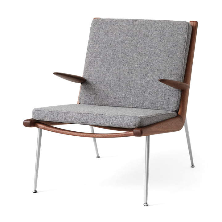 & Tradition - Boomerang HM2 Loungechair, frame walnut oiled / legs stainless steel, gray (Hallingdal 130)