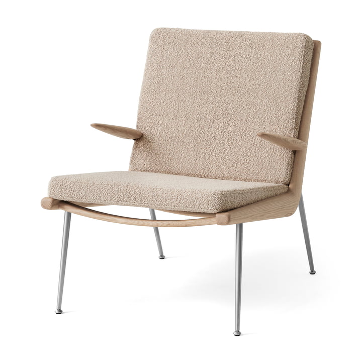 & Tradition - Boomerang HM2 Loungechair, frame oiled oak / legs stainless steel, beige (Karakorum 003)