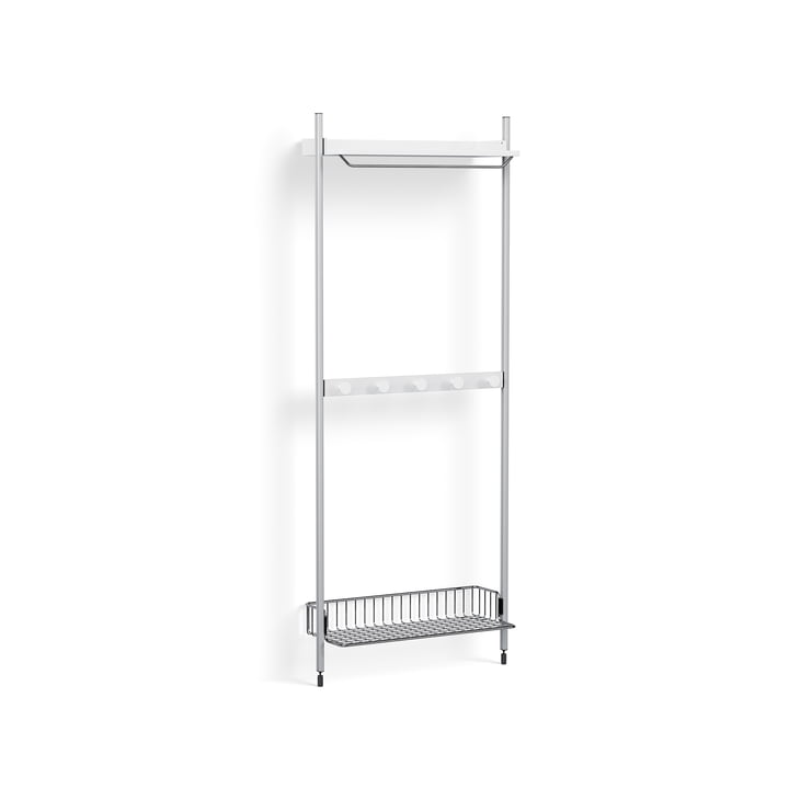 Pier System 1041, floor shelf with lattice shelf, H 209 x 82 cm, white / aluminum by Hay