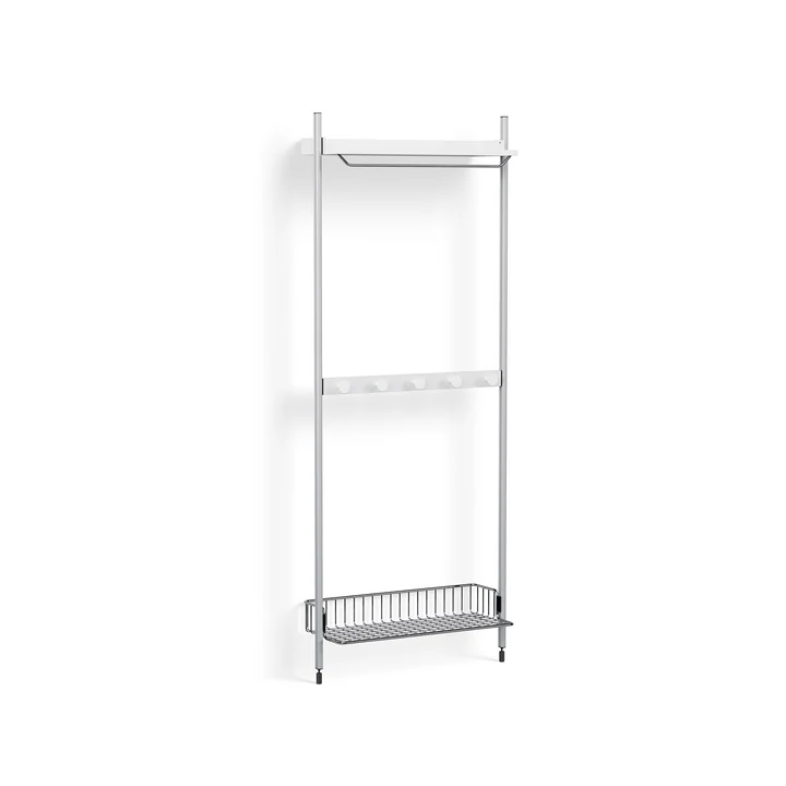 Pier System 1041, floor shelf with lattice shelf, H 209 x 82 cm, white / aluminum by HAY