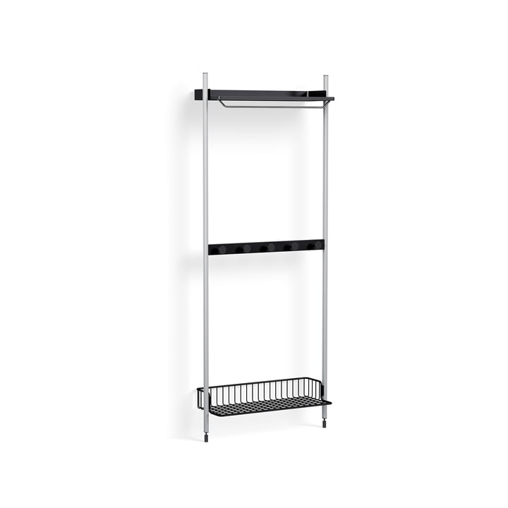 Pier System 1041, floor shelf with lattice shelf, H 209 x 82 cm, black / aluminum by Hay
