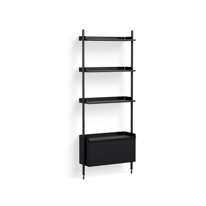 Pier System 131, floor standing shelf, H 209 x 82 cm, black / aluminum by Hay