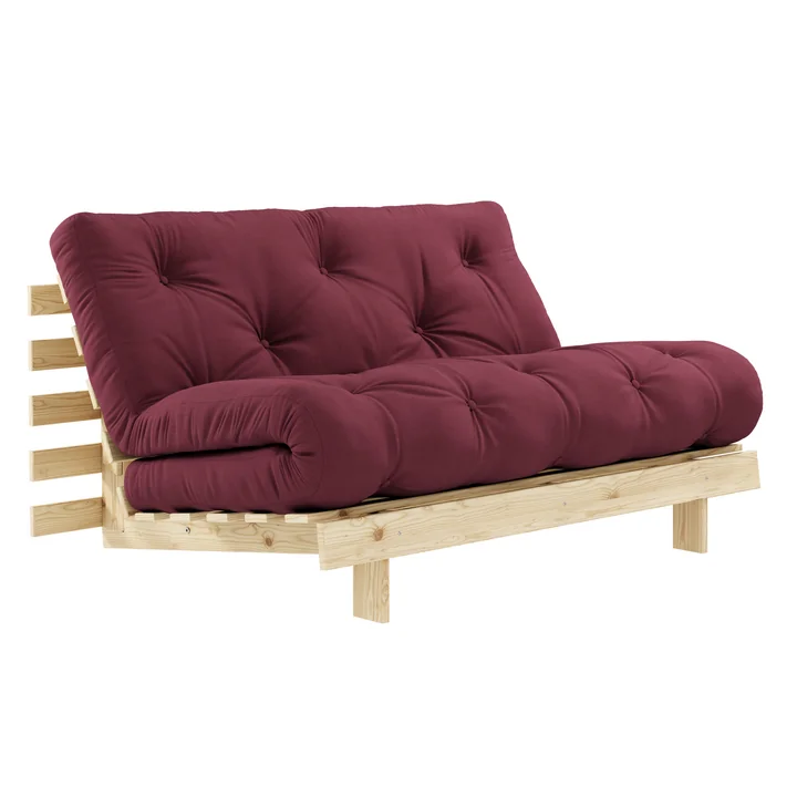 Roots Sofa bed from Karup in the version natural pine / bordeaux (710)