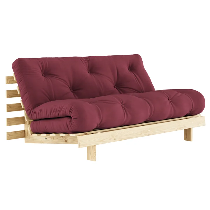 Roots Sofa bed from Karup in the version natural pine / bordeaux (710)