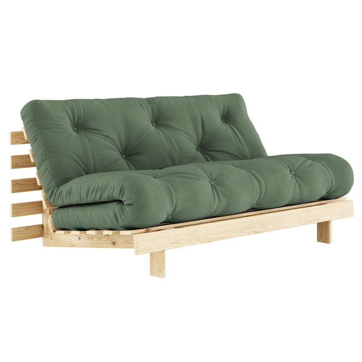 Roots Sofa bed from Karup in the finish natural pine / olive green (756)