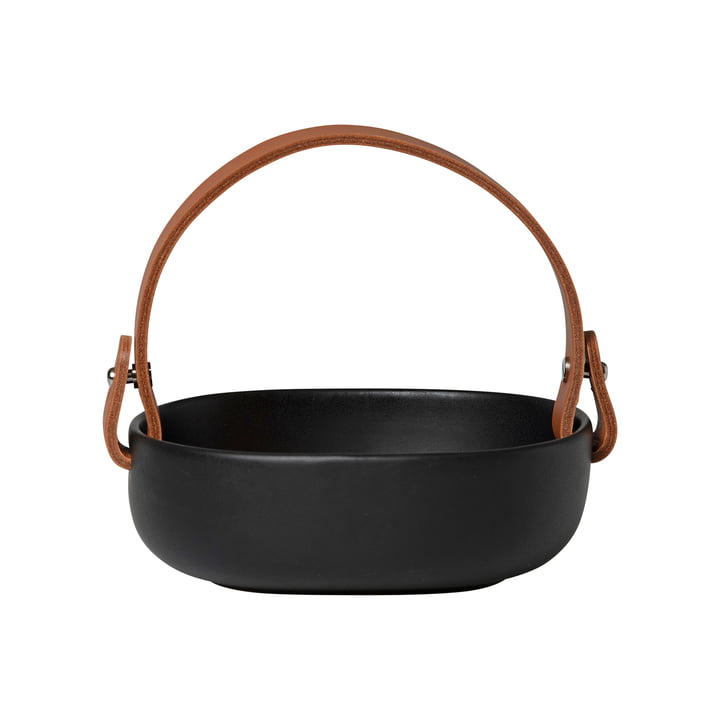 Oiva Serving bowl with leather handle, 1 2. 5 x 1 3. 5 cm, black by Marimekko