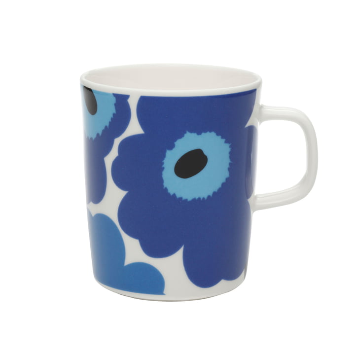 Marimekko - Oiva Unikko Mug with handle 250 ml, white / blue