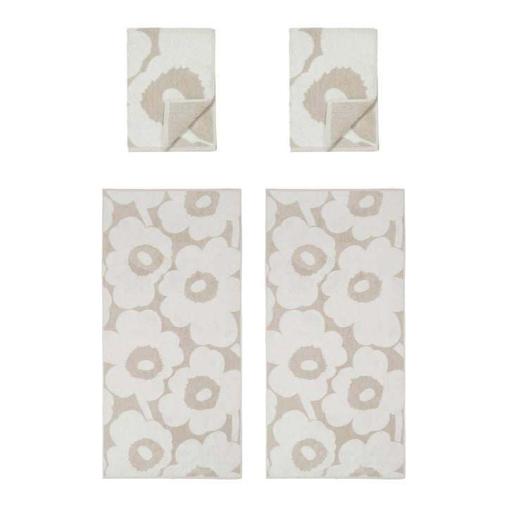 Unikko Towel set, bath towel & towel, beige / white from Marimekko