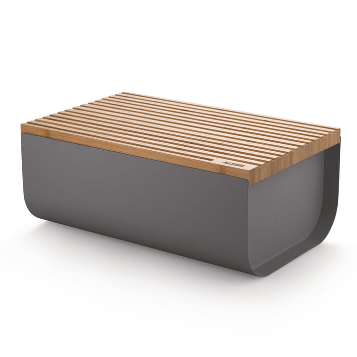 Mattina Bread box with cutting board from Alessi in the version bamboo / dark grey