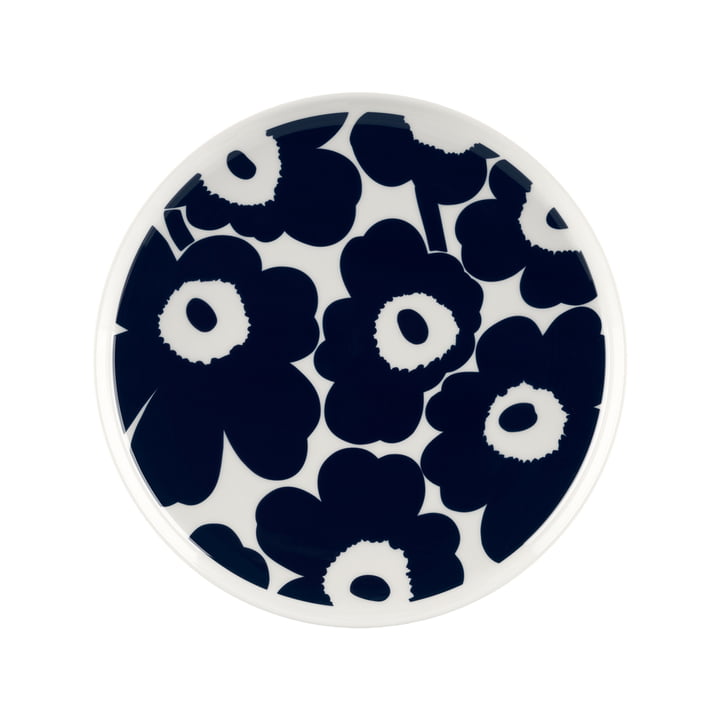 Oiva Unikko Plate, Ø 25 cm, white / dark blue by Marimekko