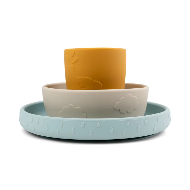 Stick & Stay tableware set Deer Friends mustard yellow / sand of Done by Deer