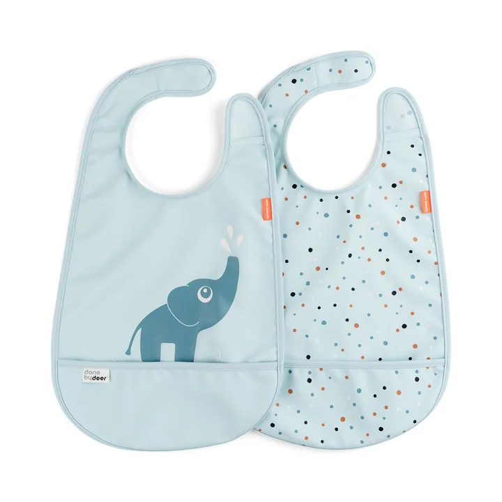 Bib with Velcro Elphee, blue (set of 2) by Done by Deer