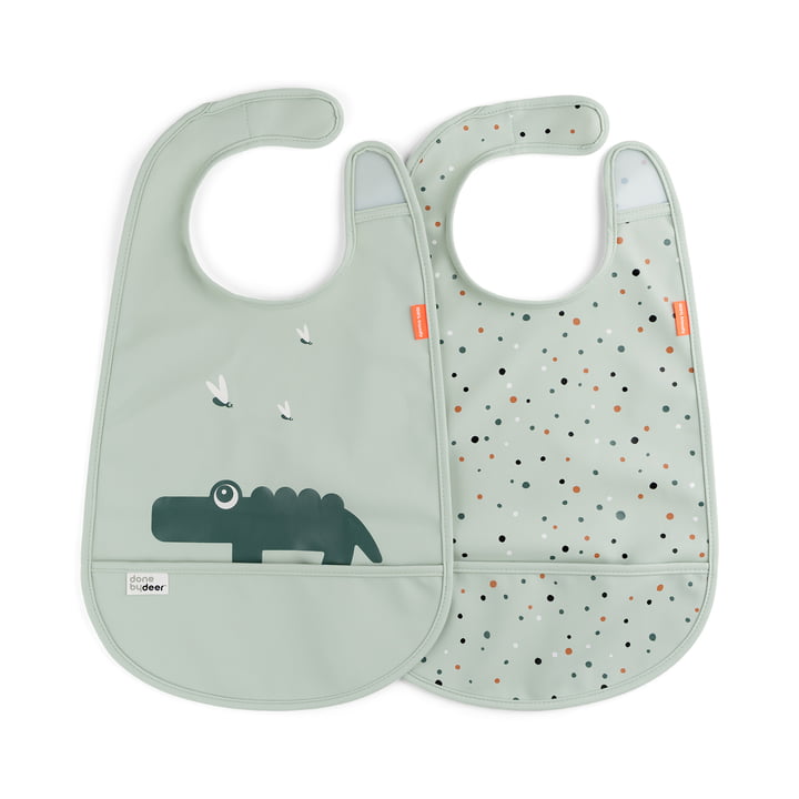 Bib with Velcro Croco, green (set of 2) from Done by Deer
