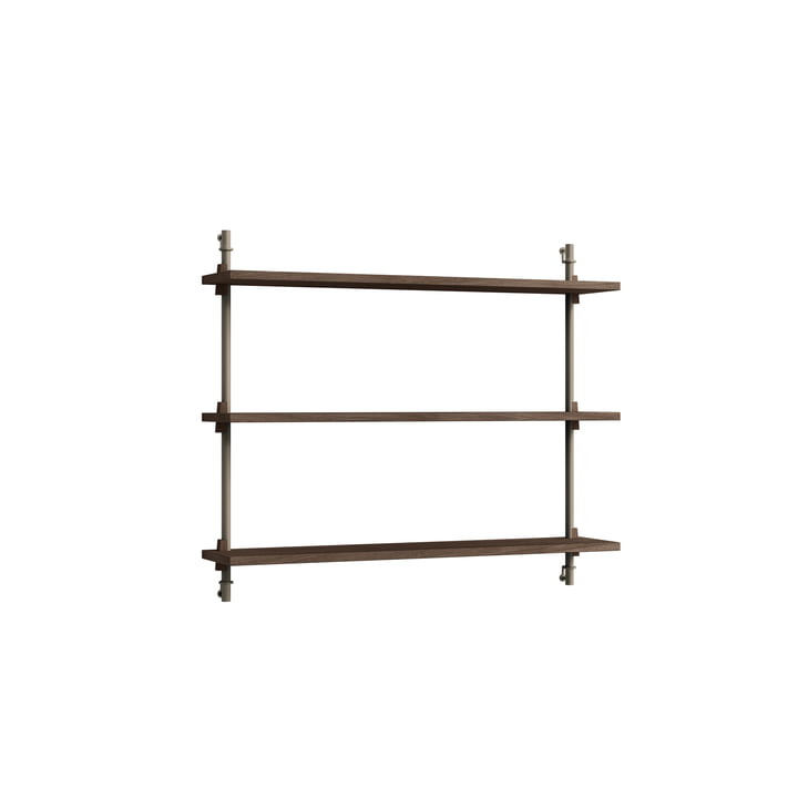 Wall Shelving System Low from Moebe in the finish dark smoked oak / warm grey