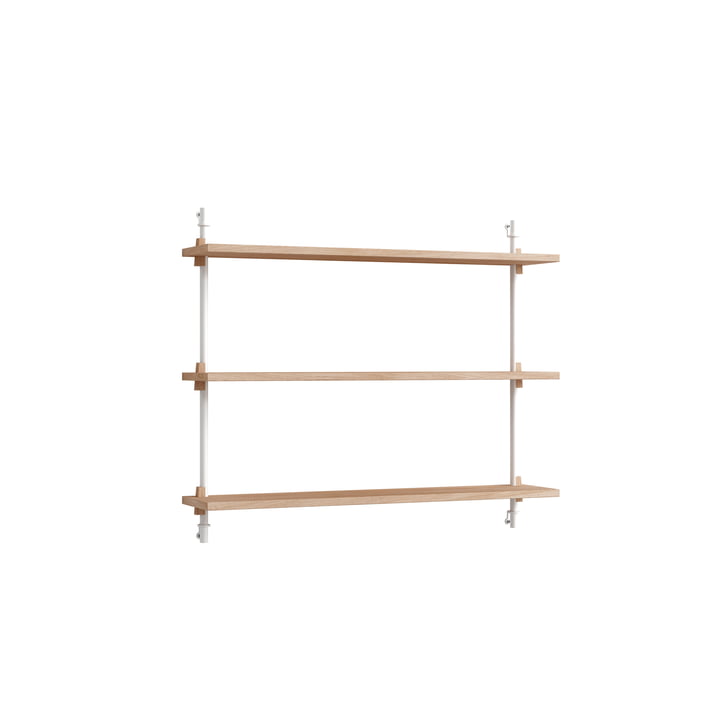 Wall Shelving System Low from Moebe in the finish oiled oak / white