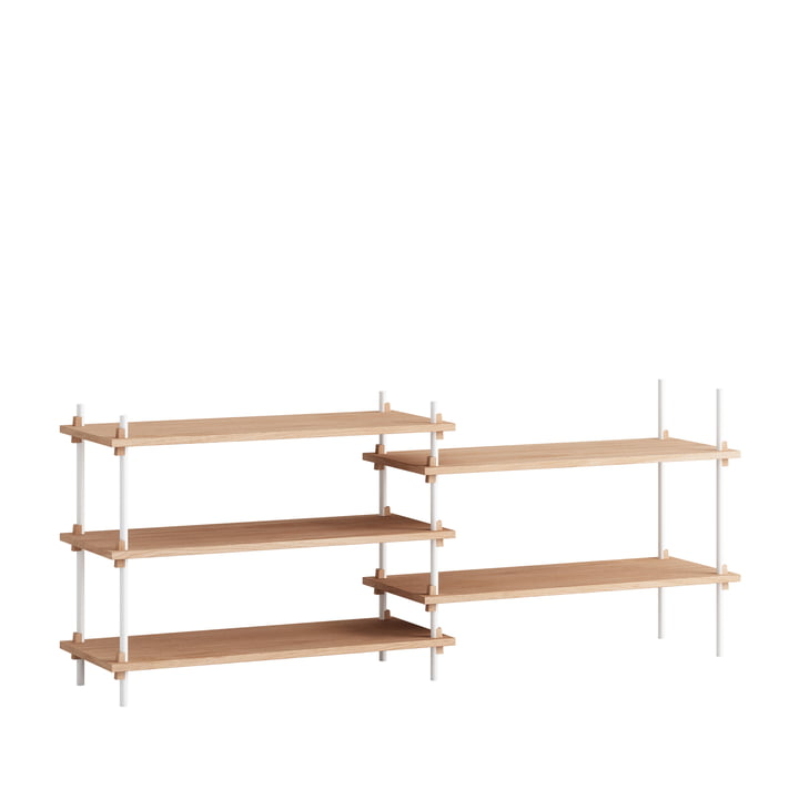 Shelving System Low Double from Moebe in the finish oiled oak / white