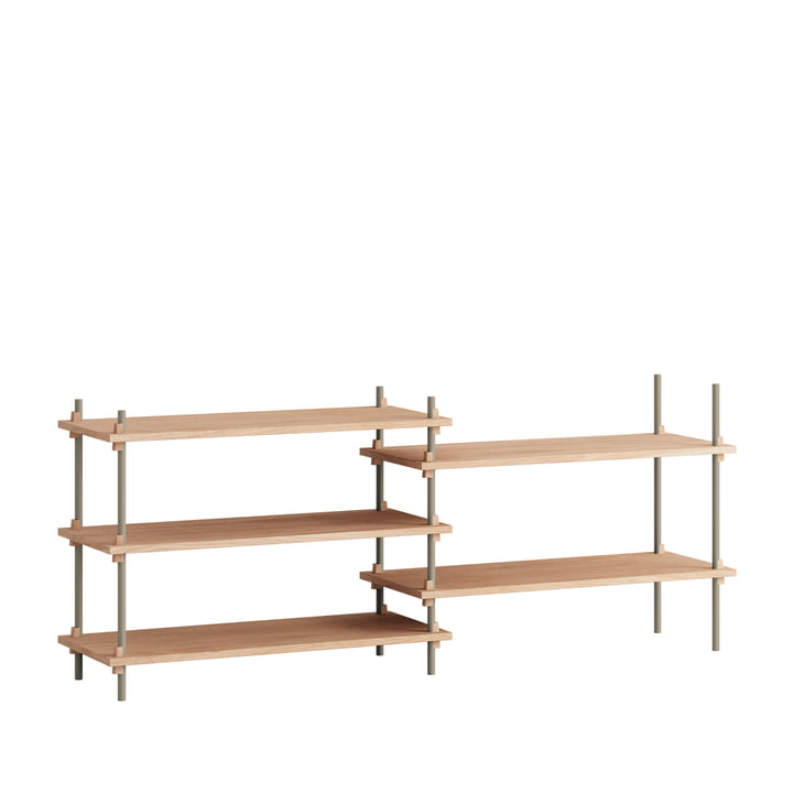 Shelving System Low Double from Moebe in the finish oiled oak / warm gray