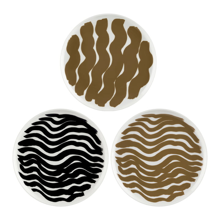 Marimekko - Oiva Hyräily plate Ø 20 cm (set of 3), white / wet sand / black