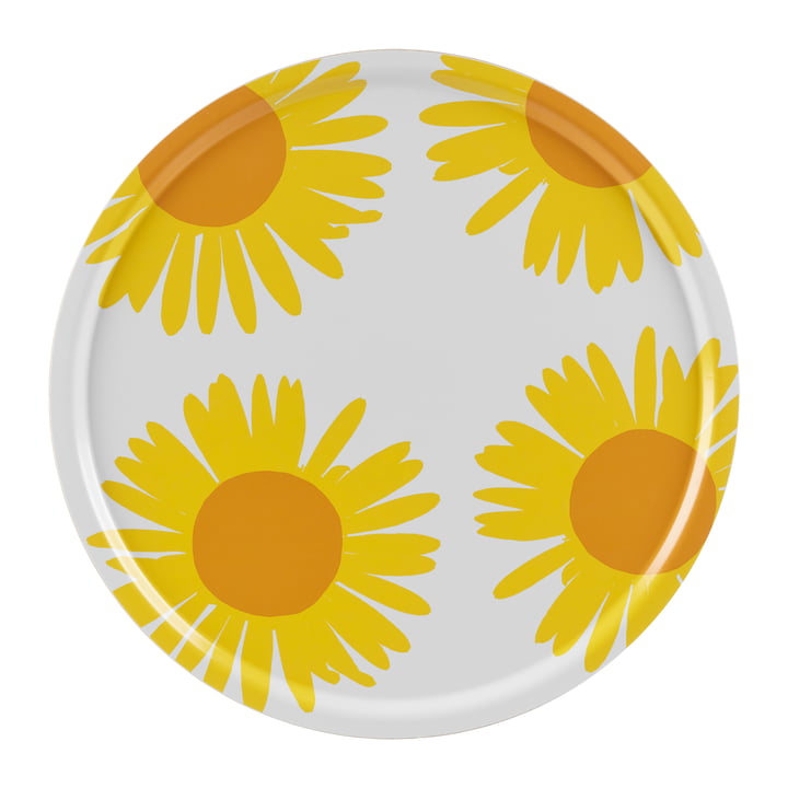 Marimekko - Auringonkukka serving tray Ø 65 cm, white / yellow / orange