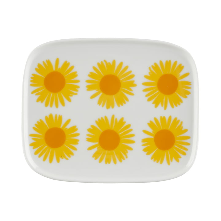 Marimekko - Oiva Auringonkukka Serving dish, 15 x 12 cm, white / sunny yellow / orange